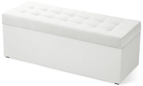 MG Design Polsterhocker 45 x 120 cm Weiß mit Stauraum (ca. 140 L), bis 300 kg belastbar, ohne Montage & leicht zu reinigen, angenehm matt mit feiner Struktur – für Wohnzimmer, Schlafzimmer & Flur