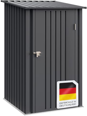 STEELSØN Metall Gerätehaus Timir, Gartenhaus mit Pultdach, Tür Geräteschuppen anthrazit Maße: 103 B x 100 T x 146/160 H cm, Schuppen 0,6mm Zinkstahlrahmen