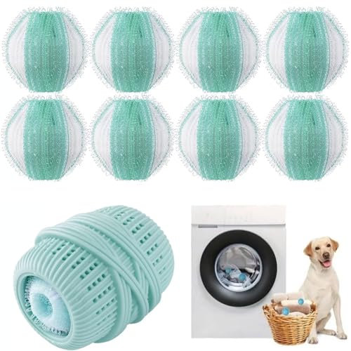 Ling & Bai 8Pcs Pet Hair Remover and Laundry Balls Set, Pet Hair Dissolver Washing Machine Reusable Dog Cat Hair Catcher Fur Remover for Bedding Clothes (Light Blue)