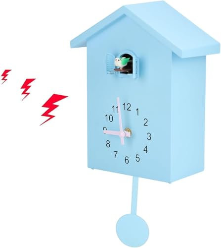 CYSFETENA Blau Moderne Kuckucksuhr,15 X 9 X 25 cm Cuckoo Clock mit Leiser Bewegung,ABS Kunststoff Kuckucksuhren mit Nachtruhefunktion für Zuhause Wohnzimmer Küche Büro