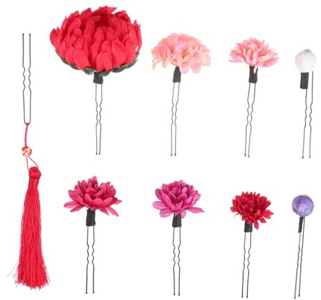 Veemoon 9 Pièces Ensemble de coiffure kimono accessoire pince à cheveux pinces à cheveux décoratives ornements de cheveux pinces à cheveux japonaises rouge