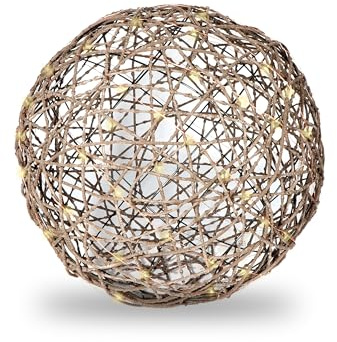 Gartenpirat Rattan Optik Deko-Kugel Ø 40 cm 70 LED warmweiß Kupferdraht-Lichterkette Batterie Timer-Funktion Innen & Außen