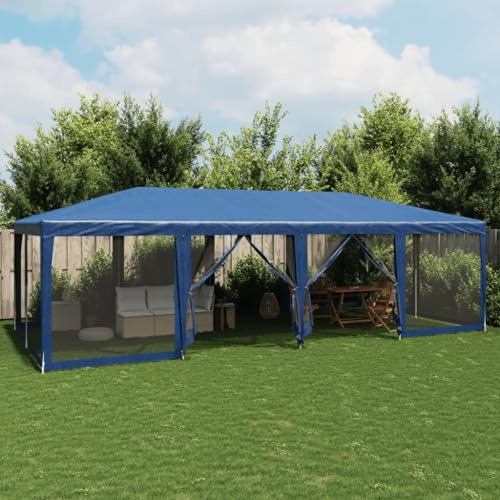 Partyzelt mit 12 Mesh-Seitenteilen, Blau 8x4 m HDPE, wasserfestes Gartenzelt, UV-beständiger Pavillon für Hochzeiten, Partys