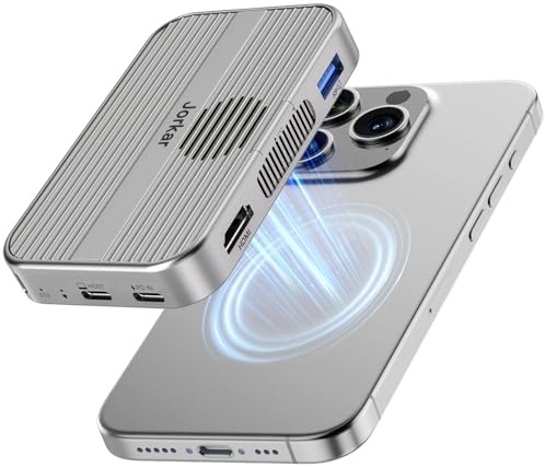 Jorkar Magnetic Docking Station, 10Gbps Scatola SSD M.2 NVMe e USB C 3.2 Hub Dock con Fan per iPhone 17/16/15 Pro/Pro Max/Plus, per Macbook, supporto SSD 2230/2242/2260/2280 B+M M-Key