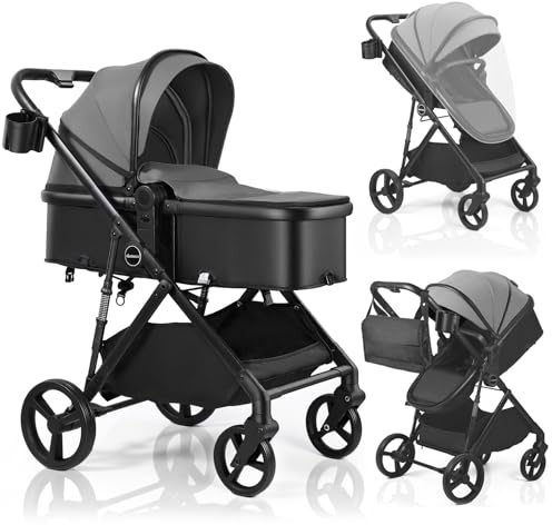 UBRAVOO 2-in-1 Kinderwagen, faltbarer Buggy mit wendbarem Sitz, Verdeck, Einkaufskorb, Getränkehalter, leichtem Kinderwagen – geeignet für Babys von 0–36 Monaten