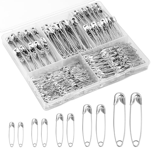 Barlone Sicherheitsnadeln Set 380 Stück, 5 Größen (28-55mm) aus Rostfreiem Edelstahl für Nähen, Quilting, Basteln & Fixieren – Groß & Klein Sicherheitsnadel Kollektion