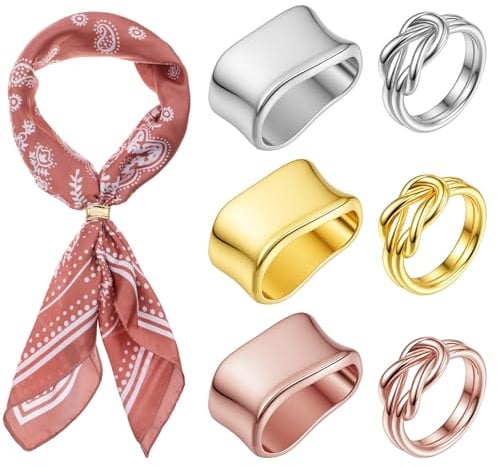 HJZHII 6 Stück Schalring Damen Legierung Tuchring Clip Schal Ringe | Broschen Schalring Clip Damen Schalclip Tuchclip Schalringe Verschluss Clips für Schals Tücher (Silber Gold Roségold)