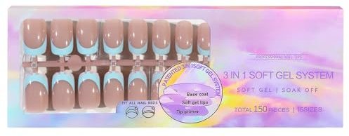 150 x French Nail Tips Press-On Nails with Pre-Applied Primer and Base Flexible Tips for Creating DIY Art No Needed Super Fit Salon Quality Extensions