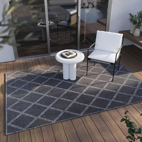 Wecon Home Esprit I In & Outdoor Kurzflor Teppich I Rhomb I ESP-5574 I (160 x 225 cm, Blau Silber)