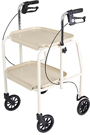 Homecraft 19823 Deluxe Walker Trolley,Mobility Aid with Built in Trays for Carrying Personal Items,Sturdy Walking Device with Hand Brakes to Control & Support,Shelves Have to Keep Objects On