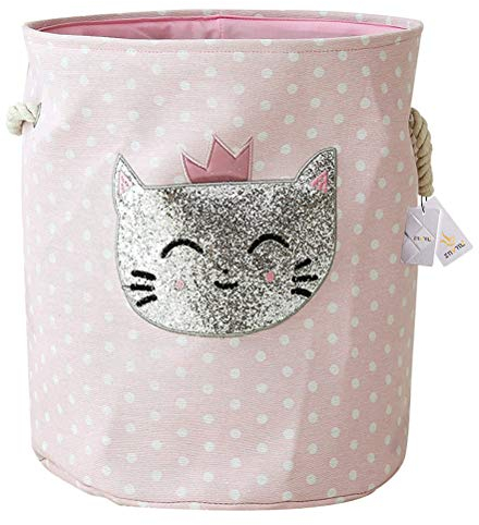 Znvmi Wäschekörbe Kinder Spielzeug Organizer Faltbare Groß Lagerung Aufbewahrungskorb Baby Girl Wäschesammler Wäschesack - Rosa Polka Dot Katze