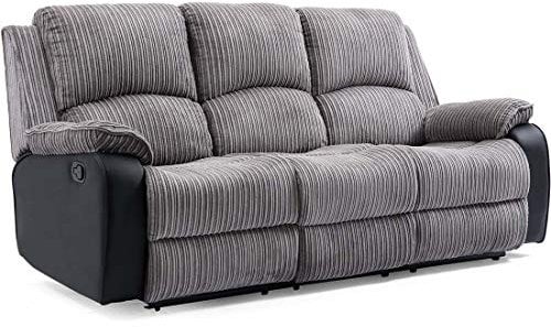 More4Homes POSTANA HIGH BACK JUMBO CORD FABRIC RECLINER 3 + 2 + 1 SOFA ARMCHAIR SET SUITE (Grey, 3 Seater)