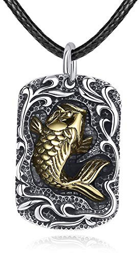 Daesar Herren Halskette mit Anhänger Dog Tag Fisch Anhänger mit Schwarzem Seil 20 Inch Silber 925 Kette Freundschaftskette