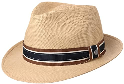 LIERYS Laferty Trilby Panamahut Herrenhut Strohhut mit Ripsbandgarnitur Handmade in Ecuador Herren Damen Frühjahr Sommer beige M (57-58 cm)