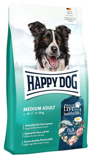 Happy Dog fit & vital Medium Adult, 12 kg Trockenfutter | Vollnahrung für mittelgroße Hunde 11–25 kg, 5 tierische Proteinquellen, weizenfrei, Made in Germany