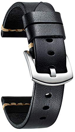 BINLUN Leder Uhrenarmbänder Damen Herren Handgefertigtes Gemüse gegerbtes Leder Uhrenarmband Schwarz Rot Braun Grün Retro Ersatz Uhrenarmbänder 18mm 20mm 22mm 24mm 26mm Armband mit rostfreier Schnalle