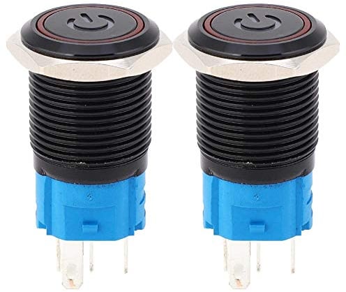 2 Stück LED-Tastenschalter, 16 mm 1NO1NC, wasserdichter schwarzer selbstsichernder Druckschalter für Auto (Rot - 3-6VDC)