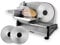 Venga! Electric Food Slicer, 1 Serrated Blade For Bread, 1 Smooth Blade for Cooked meats and Vegetables, thickness adjustment from 0 to 15mm, 200W, Stainless Steel, VG AS 3005 BS