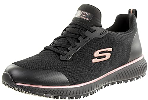 Skechers Women's Squad SR Sneaker, Black Flat Knit Rose Gold Trim, 3.5 UK