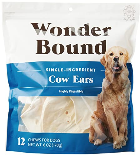 Amazon Brand – Wonder Bound Cow Ears Dog Treats, Pack of 12, Beef, Highly Digestible, Minimally Processed