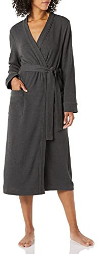 Amazon Essentials Peignoir Long en Tissu Nid D’Abeille Léger (Grandes Tailles Disponibles) Femme, Charbon Chiné, L