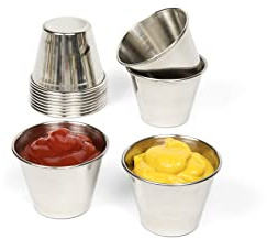 Small Sauce Cups, Stainless Steel Ramekin Dipping Sauce Cup, Commercial Grade Individual Round Condiment cups (12 of 2.5 oz.)
