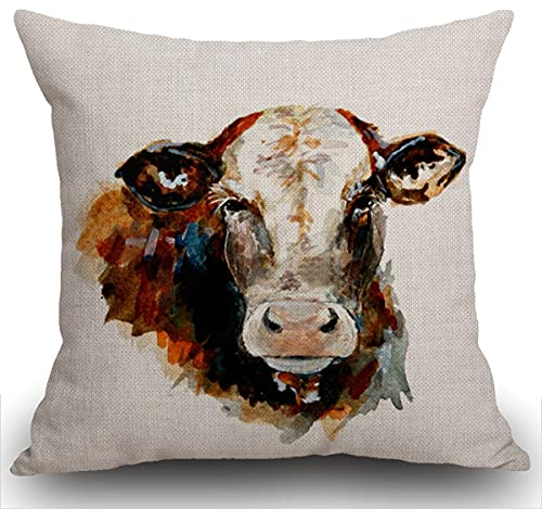 Smooffly Kissenbezug mit Kuhmotiv, dekorativ, Leinen, quadratisch, doppelseitig, bedruckt, für Zuhause, Büro, Sofa, Couch, Auto, Garten, 45 x 45 cm