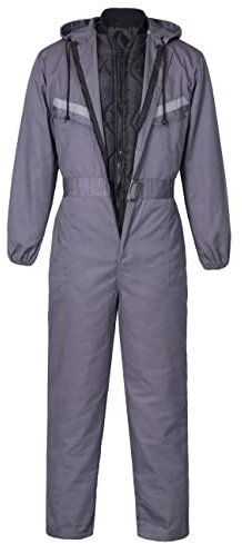 Yukirtiq Men's Padded Work Coveralls Hi Viz Boilersuit 2 in 1 Winter Warm Coveralls Refective Long Sleeve Overalls Boiler Suit, Grey, XS