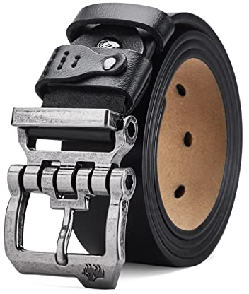 BISON DENIM Gürtel Herren,Ledergürtel Jeansgürtel Metall Retro Gürtel für Herren Kleidung 38mm Breit mit Geschenkbox