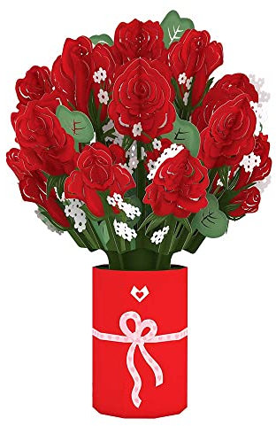 Lovepop® Roter Rosenstrauß 3D-Pop-Up-Blumenstrauß – zum Valentinstag, Geburtstag, Mutter-, Vater-, Jahres- oder Hochzeitstag, handgemacht, inklusive Grußkarte mit Umschlag