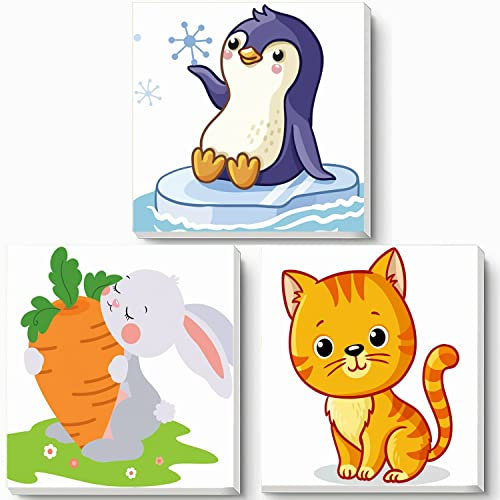Hiolife Peinture par Numero pour Enfant et Débutant, Loisirs Créatifs Activité Manuelle, Peinture Acrylique Kit de Dessin pour Filles et Garçons, Avec Cadre 20 x 20 cm - Lot de 3