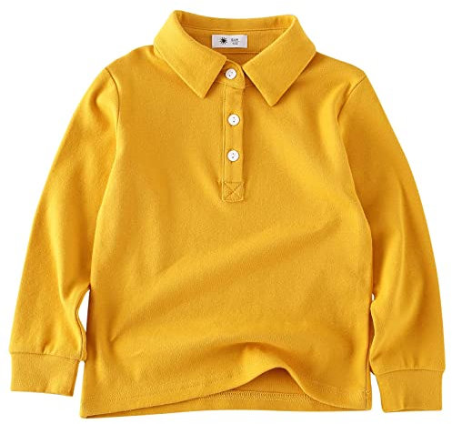 BINIDUCKLING Boys Girls Long Sleeve School Polo Shirt Plain School Uniform Ages 4 Years, Yellow