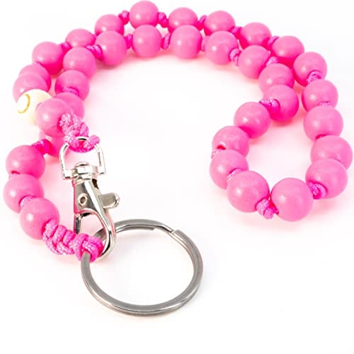 drop letsy DROPLETSY Holzperlen Handykette (kurz) - Schlüsselkette mit Karabiner und Schlüsselring für Schlüssel, Geldbeutel, Hose… (90cm, Pink)