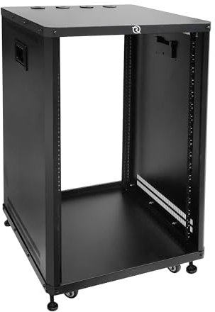 RIVECO POMU 18U Rack de serveur stéréo et serveur avec roulettes, armoire réseau roulante, cadre ouvert pour enregistrement audio, vidéo, musique et équipement informatique, angle obtus, poignée de