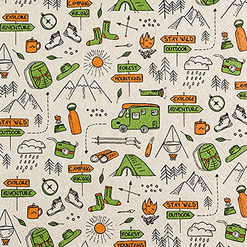 20 Servietten Eco Line nachhaltig aus 100% Recycling-Papier Zeit zum Campen | zelten | Camping | Sommer | Tischdeko 33x33cm