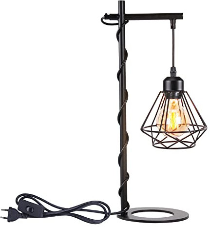 iDEGU Vintage Tischlampe, E27 industrielle Schreibtischlampe aus Metall Tischleuchte mit Verstellbare Hängelampe Nachttischlampe 16CM Lampenschirm Schwarz Bürolampe mit Stecker und Schalter
