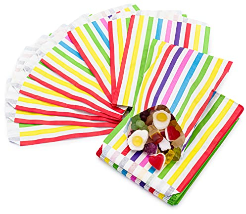 Rainbow Sweet Paper Bag 5 x 7 | REALUS 100pk Small Empty Sweets Bag | MADE IN BRITAIN | Retro Candy Rainbow Pride Stripe Sweetie Bags | Candy Bag Variation 5 x 7 100pk