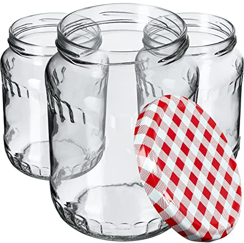 KADAX 8st Einmachgläser 720 ml, ideal zum Einkochen und Aufbewahren, Gläser mit Schraubverschluss, Einkochgläser mit Schraubdeckel, Twist Off to 82, Vorratsgläser zum Einlegen (Rot kariert)