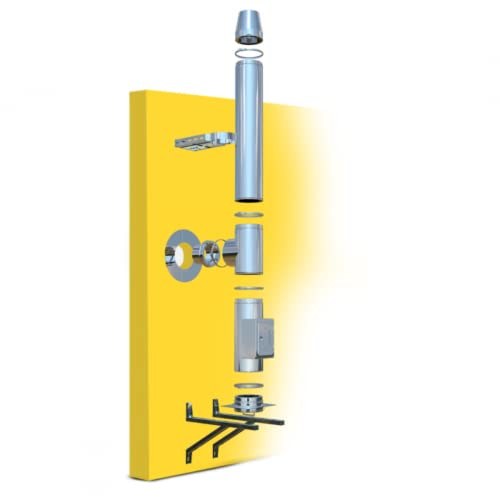 Edelstahlschornstein Oskar Ø 130mm Bausatz Länge 6,2m Kamin Komplettsatz 25mm Isolierung 0,5mm Wandstärke Wandabstand 300-600mm, Innovative Verbindungstechnik, Einfache Montage, Lange Haltbarkeit