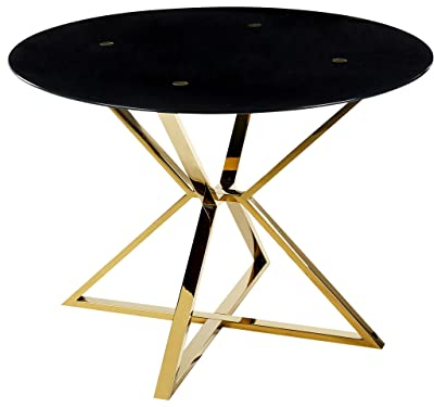 Beliani Esstisch glamourös aus temperiertem Glas, Gold und Schwarz ⌀ 105 cm Metallbeine Bosco