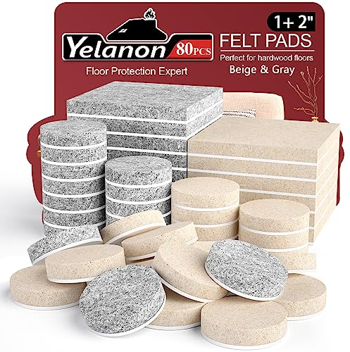 Yelanon Filzgleiter Selbstklebend - 80 Stück Filzgleiter für Stühle - Möbelgleiter Filz Selbstklebend 5mm Dicke - Stuhl Filzgleiter Mit Idealer Klebkraft für Möbel Boden,Beige&Grau