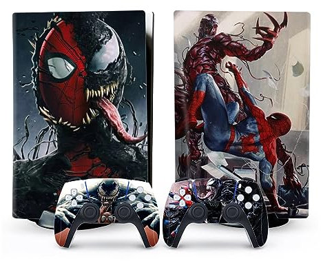 Toxxos Skin pour PS5 - Disc Edition - Accessoires pour console et manette de PS5 - Cadeau pour console PS5 - Ensemble complet - Rouge et noir - Motif araignée rouge et noir