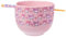 WIAONE Silver Buffalo Sanrio My Melody and Kuromi Pastel Floral Pattern Ceramic Ramen Bowl with Chopsticks, 20 Ounces, Purple/Multi