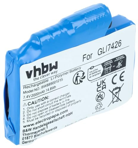 vhbw Akku kompatibel mit Glovii GJ1, GJ1C, GJ1G, GJ1R, GP1, GP1C, GP1G, GP1R, GXB, GXR beheizbaren Handschuhen (2000 mAh, 7,4 V, Li-Ion)
