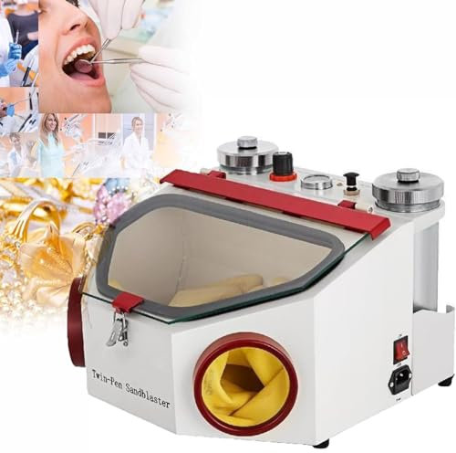XLTEAM Attrezzatura per Sabbiatrice da Laboratorio, Sabbiatrice per Laboratorio Odontoiatrico, Sabbiatrice a Doppia Penna, con Ampia Finestra di Visualizzazione a Luce LED, per La Rimozione di Ossidi