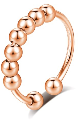 INFUSEU Anti Stress Ringe, Fidget Angstring Rosegold Ringe Verstellbar Bead Einstellbare Spinner Worry Schmuck Anxiety Ring Geschenk für Frauen Damen Mädchen