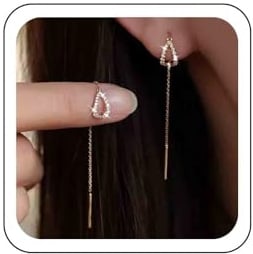 Inateannal Boucles d'oreilles en forme de larme en CZ longues boucles d'oreilles pendantes à enfiler à pampilles boucles d'oreilles en chaîne à barre dorée bijoux pour femmes et filles