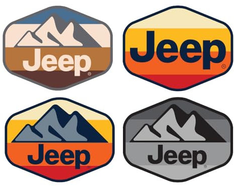 Jeep Mountain Range and Stripes Logos Premium-Vinyl-Aufkleber, sechseckig, 10,2 x 7,6 cm, 4 Stück