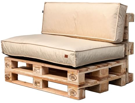 GoldenGroup Gartenset Kissen für Palettenmöbel Creme - Strapazierfähiges Gewebe - Palettenkissen Set Gefüllt mit Schaumgranulat - 120x65x10 Sitzkissen - (2X) 60x40x10 Rückenkissen