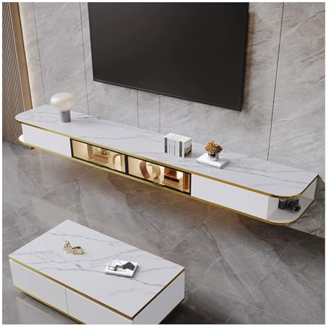 Floating TV Unit Floating TV Stand, Modern Wall-Mounted Hanging TV Cabinet Entertainment Center with 2 Drawers and 2 Doors, Fully-Assembled, 78.7/94.4'' Floating TV Console (Color : White, Size : 2